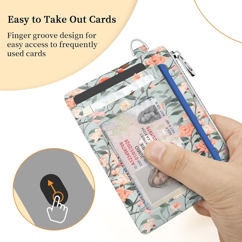 Hancynir Slim Wallet Women Credit Card Holder Floral Flower RFID Blocking Small Cute Card Wallets Mini Front Pocket PU Leather Card Case Thin Travel Zipper Coin Cash Ladies Female Wallet Gifts - Image 5